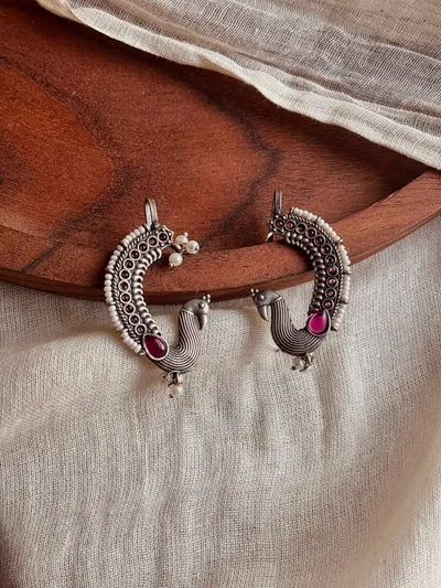 Peacock pink stone earcuff